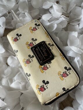 Loungefly Cream Mickey Mouse Zip Wallet with Red & Yellow Accents